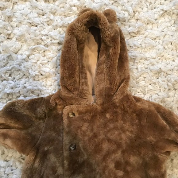 The Childrens Place Baby Luxuries Brown Bear Ears Zip Up/Button Snow Suit - 0-3m - Picture 4 of 6